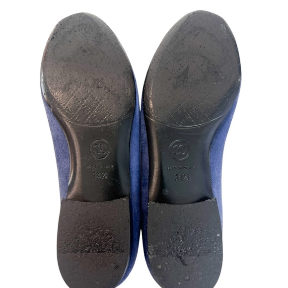 Chanel Blue/Black Suede Leather CC Cap Toe Bow Ballet Flats - Picture 6 of 8